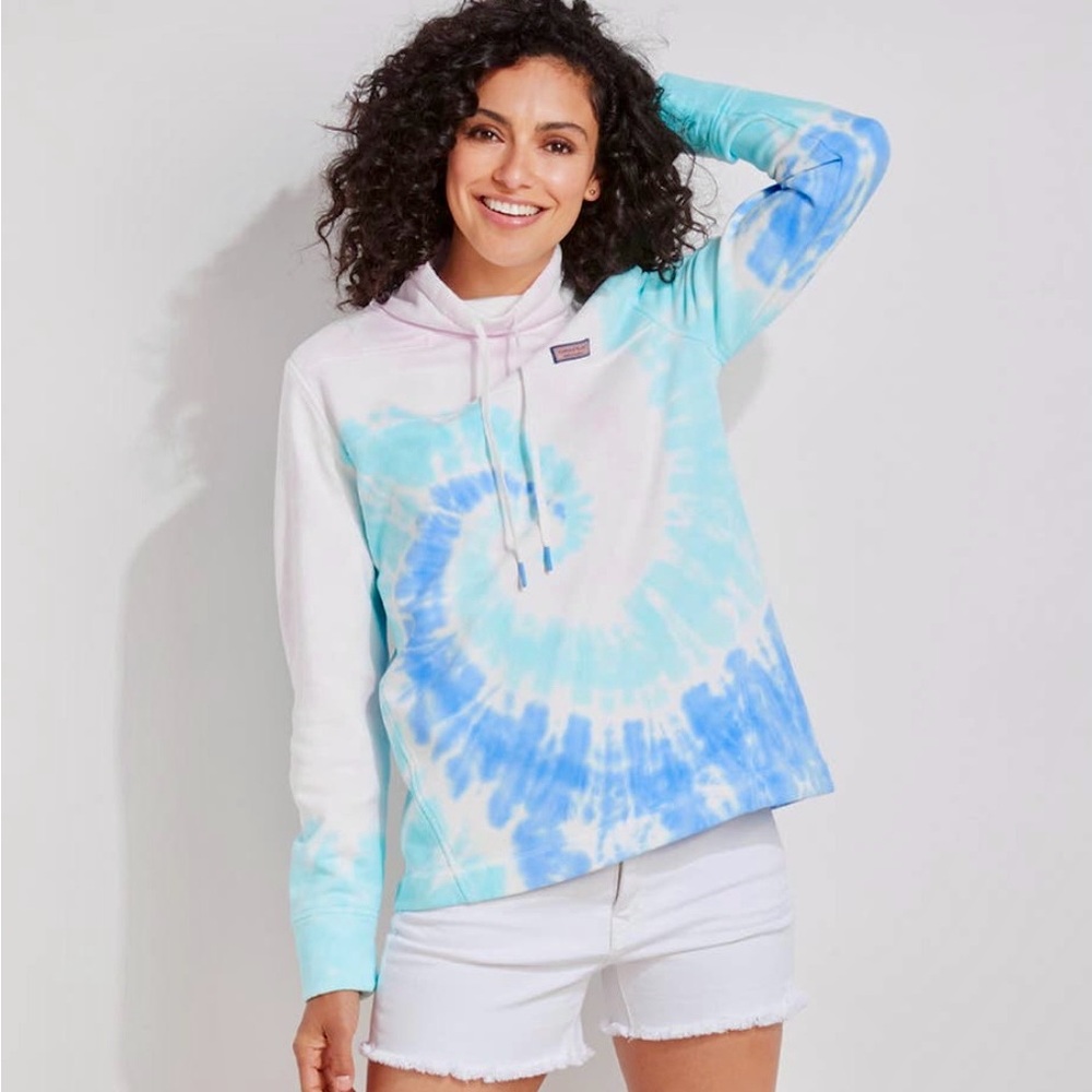 Vineyard Vines Shep Shirt Tie-Dye Blue Pink White Pullover Sweatshirt Size XL